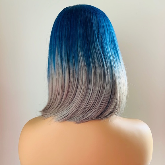 Angled Blue Grey 13x2.5 Synthetic Lace Front Wig - Picture 3 of 12